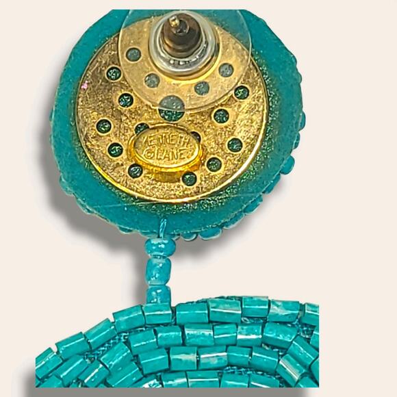 Kenneth J Lane KJL Turquoise Seed Bead Round Gypsy Hoop Drops Pierced Earrings - Picture 7 of 8